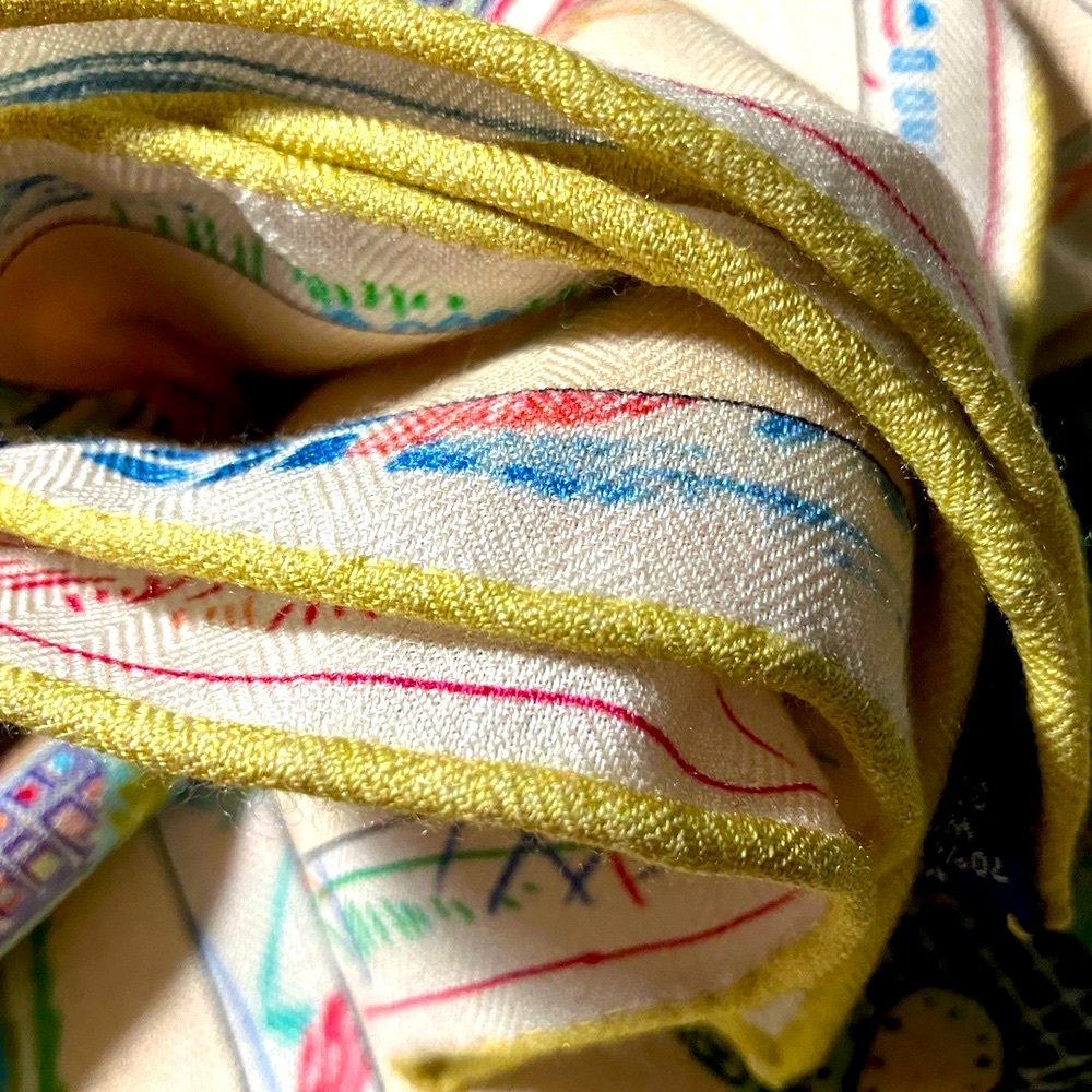 Silk Wool Blend Scarf Hand-rolled Equestrian Horses - Picture 7 of 7